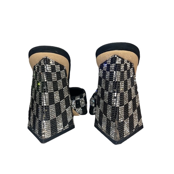 Gianni Bini CaylorThree Checkered Rhinestone Square Toe Dress Sandals - Picture 5 of 5